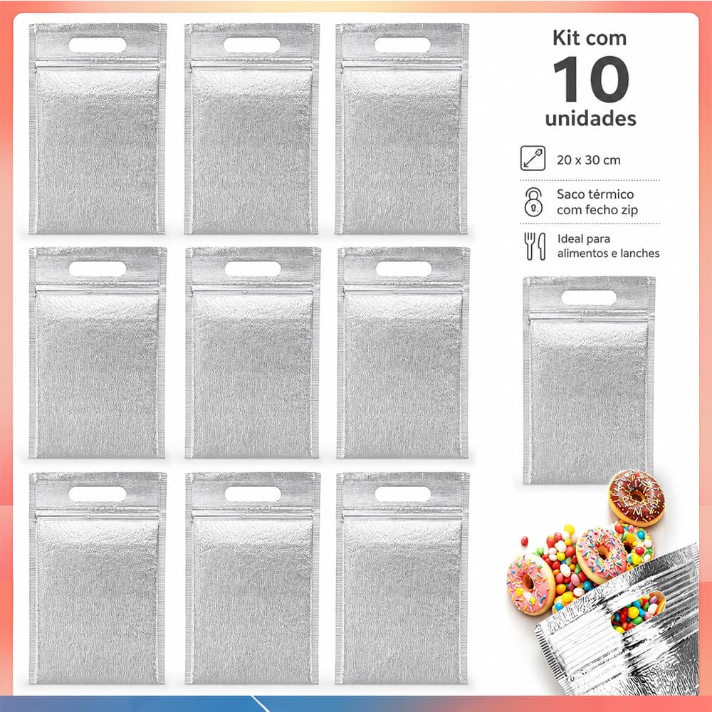 10 peças 20x30cm saco de isolamento térmico de folha de alumínio, saco para viagem com isolamento térmico de alimentos