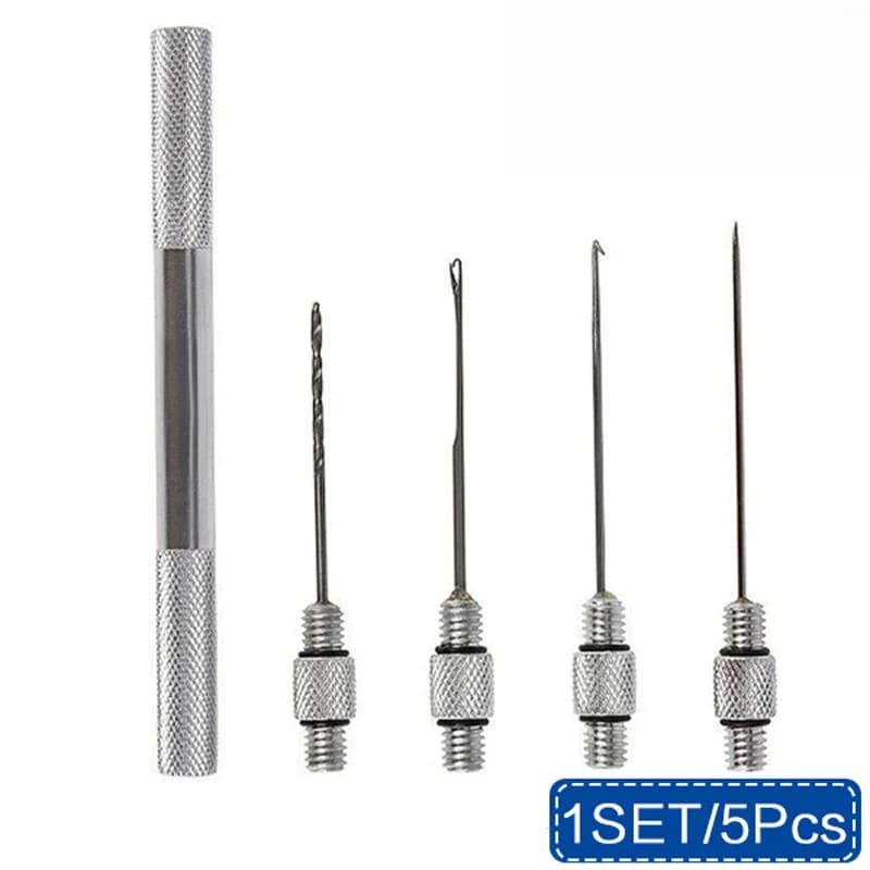 Kit de Ferramentas 5 em 1 para Pesca de Carpas: Agulha para Iscas, Broca para Boilie, Agulha para Stringer, Cabo de Liga