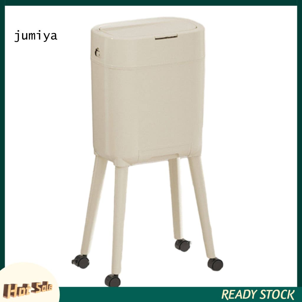 Compact Trash Bin for Home Kitchen with Wheels 16l Retro Style Press Lid Heightened Legs Portable Garbage for Room Bathr