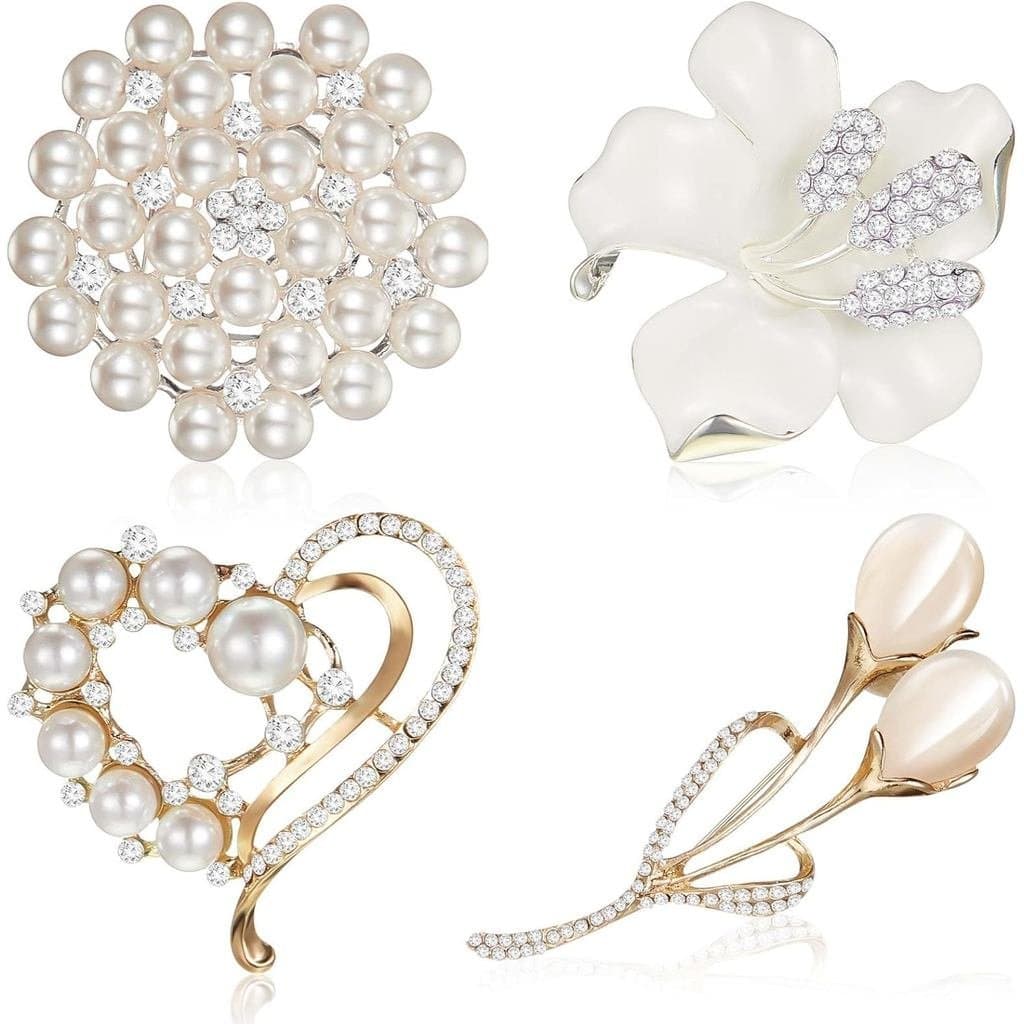 Broches e Alfinetes Ecally para Mulheres, Broche de Flor, Alfinetes de Pérola de Cristal, Alfinetes Elegantes de Strass