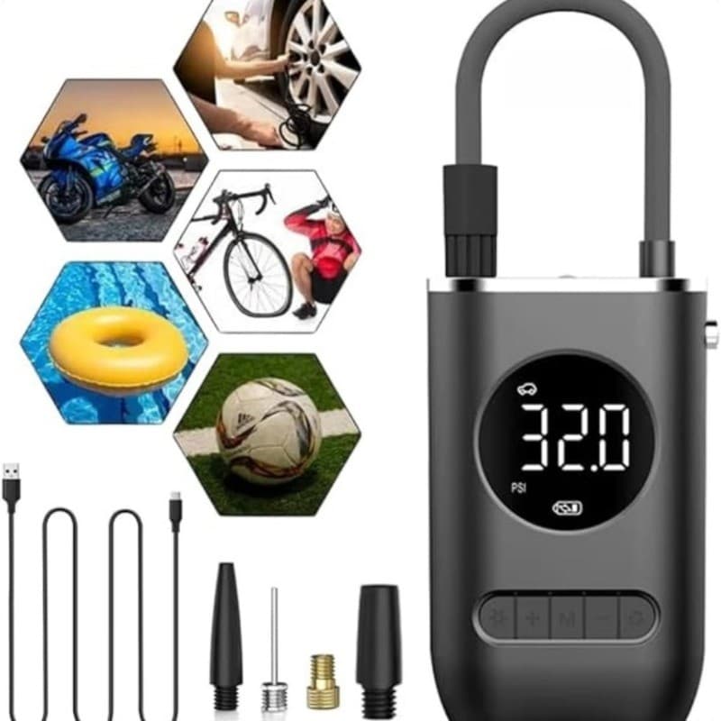 Mini bomba de ar portátil com Display Digital adequada para carro, motocicleta, bicicleta, com iluminação LED e função d
