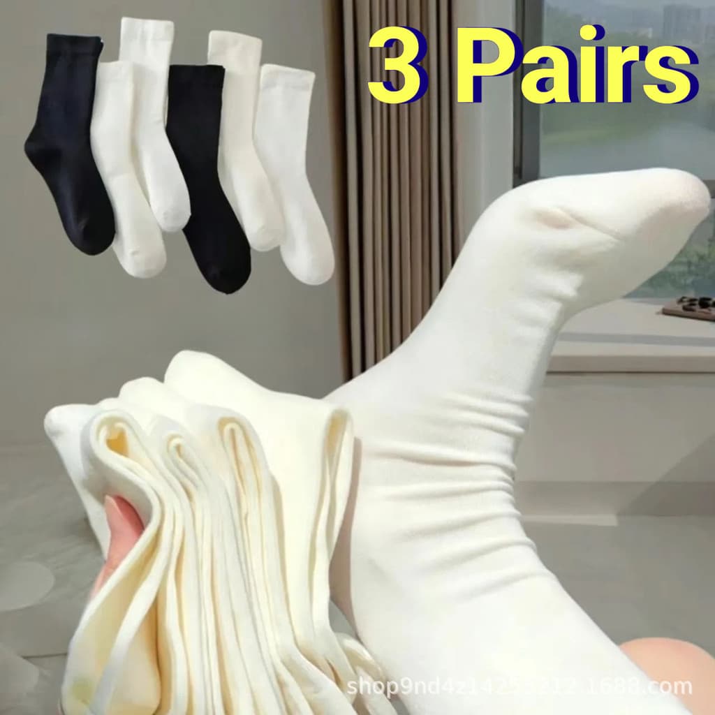 3 Pares De Meias Clássicas Brancas JK Crew – De Cano Médio Com Mistura De Algodão Para Todas As Estações Mulheres (Casua