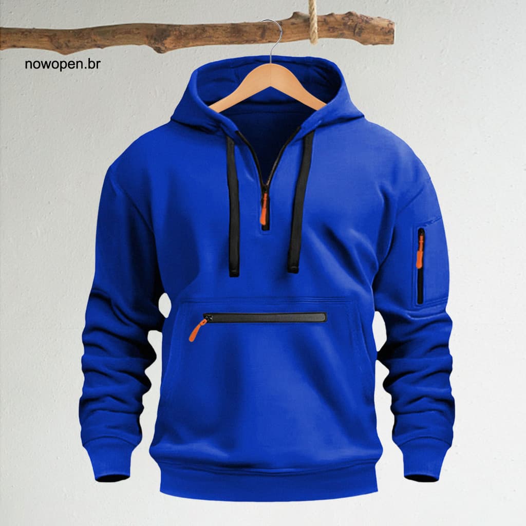 Solid Color Men Hoodie Fall Men's Winter Zipper Pullover Loose Fit with Elastic Cuffs and Drawstring Mid-length Hip Hop