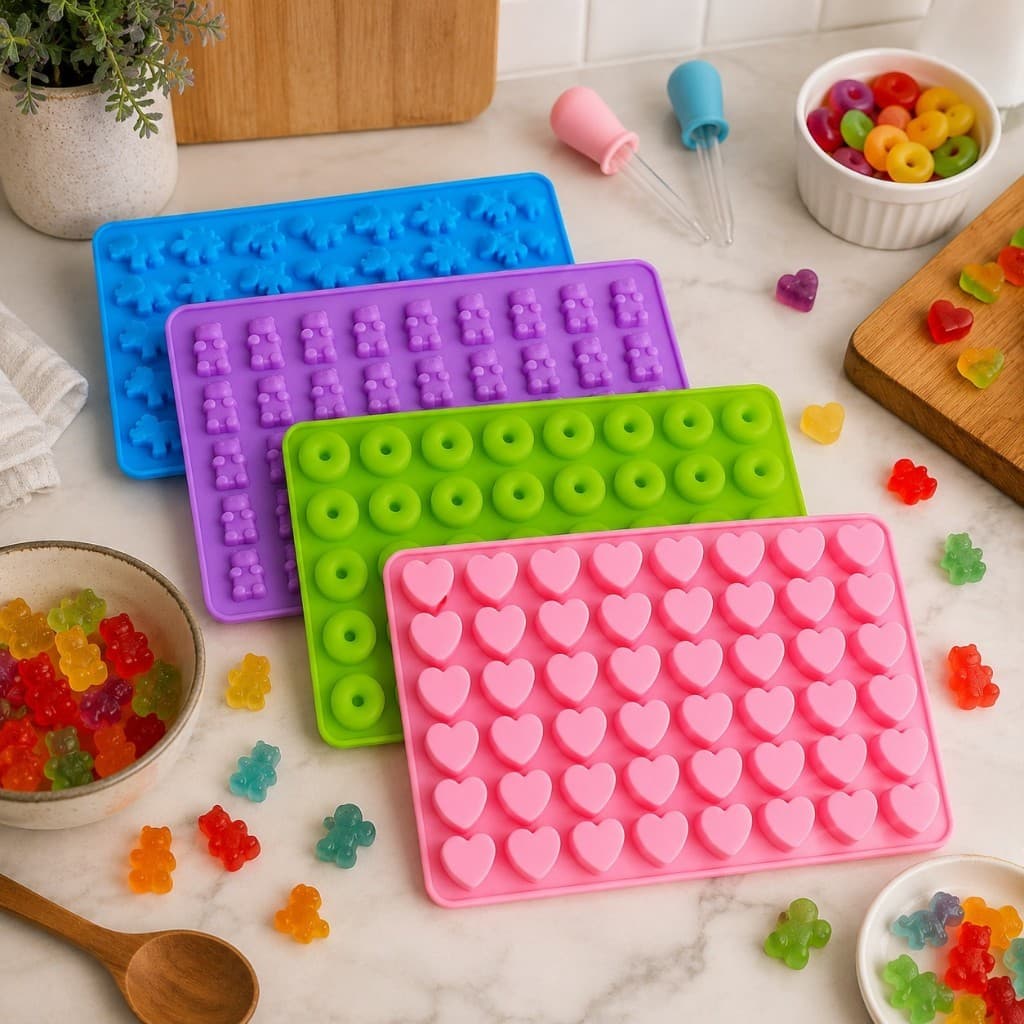 Kit 6 Peças Formas Silicone Bala Gummy Bear Gelo Gelatina Doces Molde Mini Cavidades Chocolate Bombom Goma AUG
