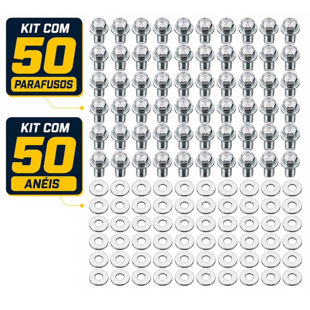 Kit 50 bujão cárter óleo CG125 CG150 CG160 YBR125 CRF250F Bros ML125 RD135 todos os modelos com arruela de alumínio