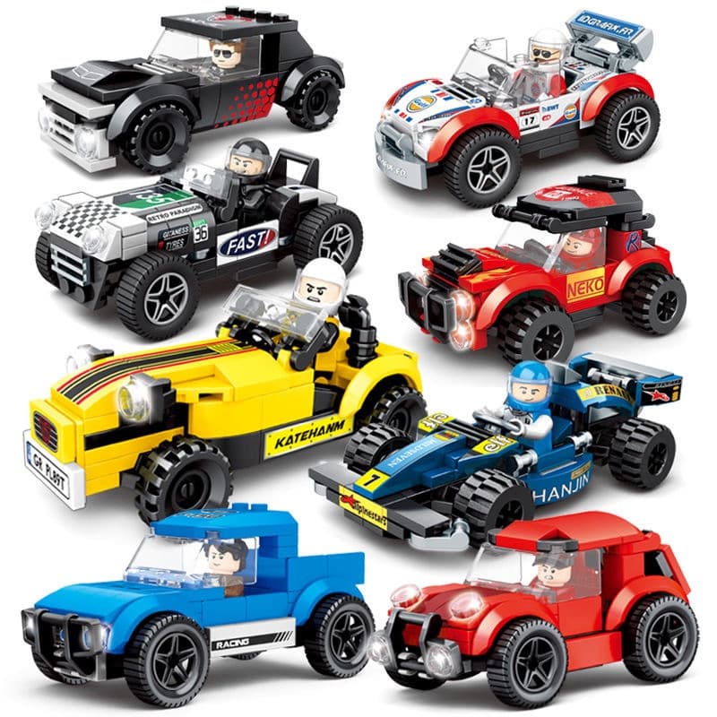 Blocos de construção infantis, carro de construção de pequenas peças, carro de corrida, veículo off-road 4 em 1, 3841
