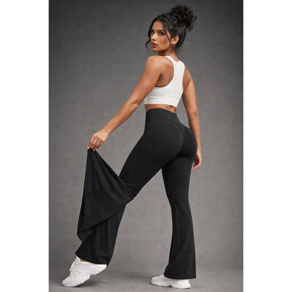 -Calça Flare Fitness Feminina Cintura Alta – Tecido Grossinho Não Transparente