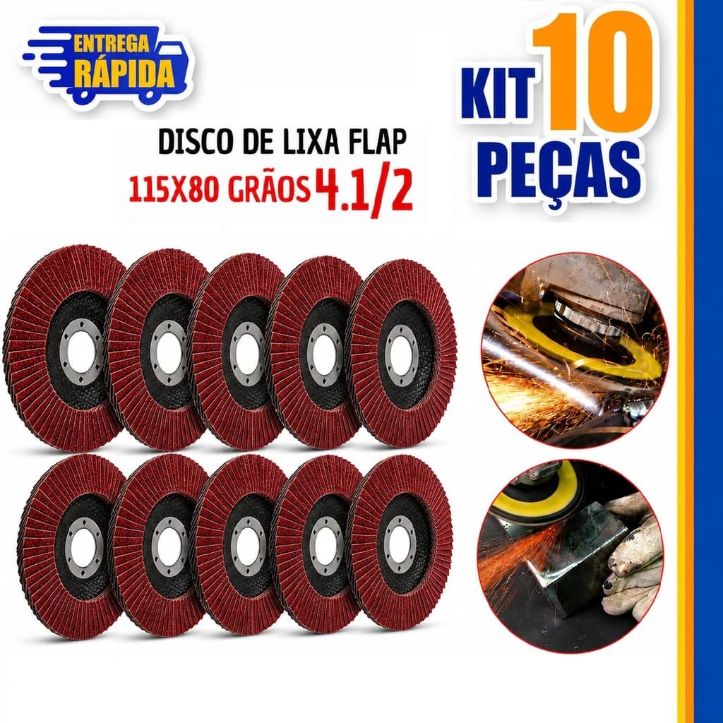 Disco Lixa Flap 10 pecas Para Madeira E Metal Esmerilhadeira 80 graos