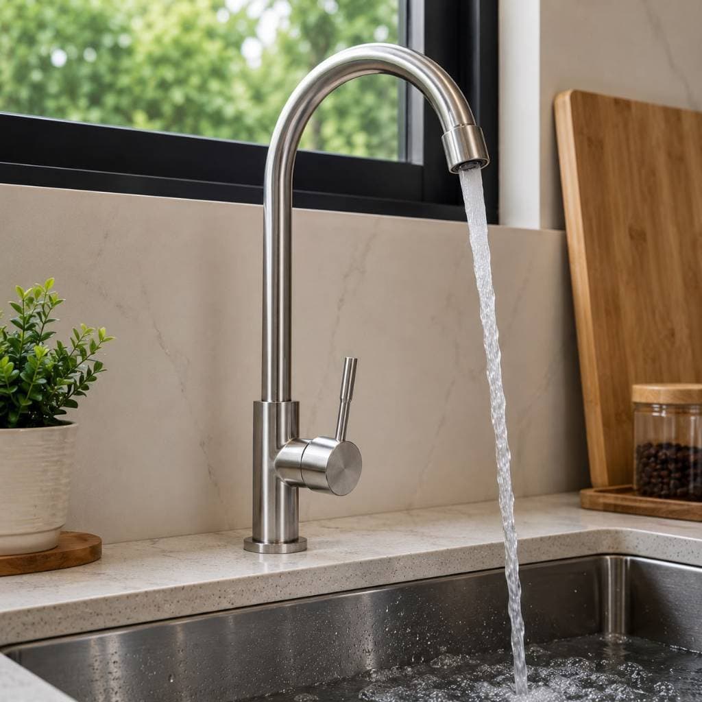 Torneira Para Cozinha Gourmet Misturador Monocomando Em Aço Inox Escovado