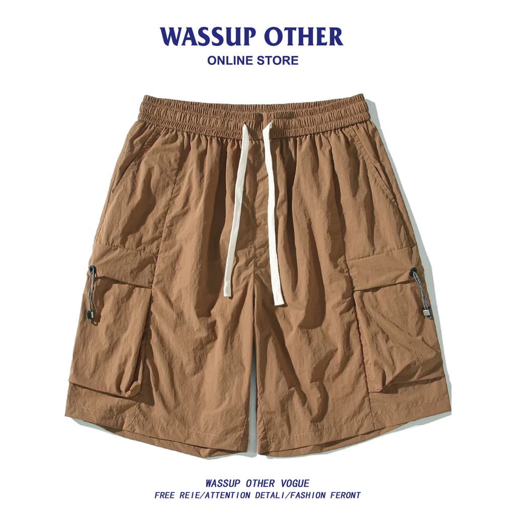 WASSUP OUTRO Shorts japoneses retrô de seda gelada masculino verão Street Wear solto de secagem rápida calças esportivas