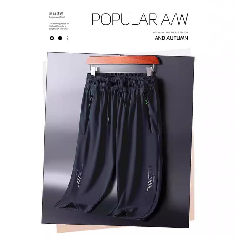 Novo produto calças cortadas de seda gelo masculino verão estilo fino solto All-Match ar condicionado calças de secagem