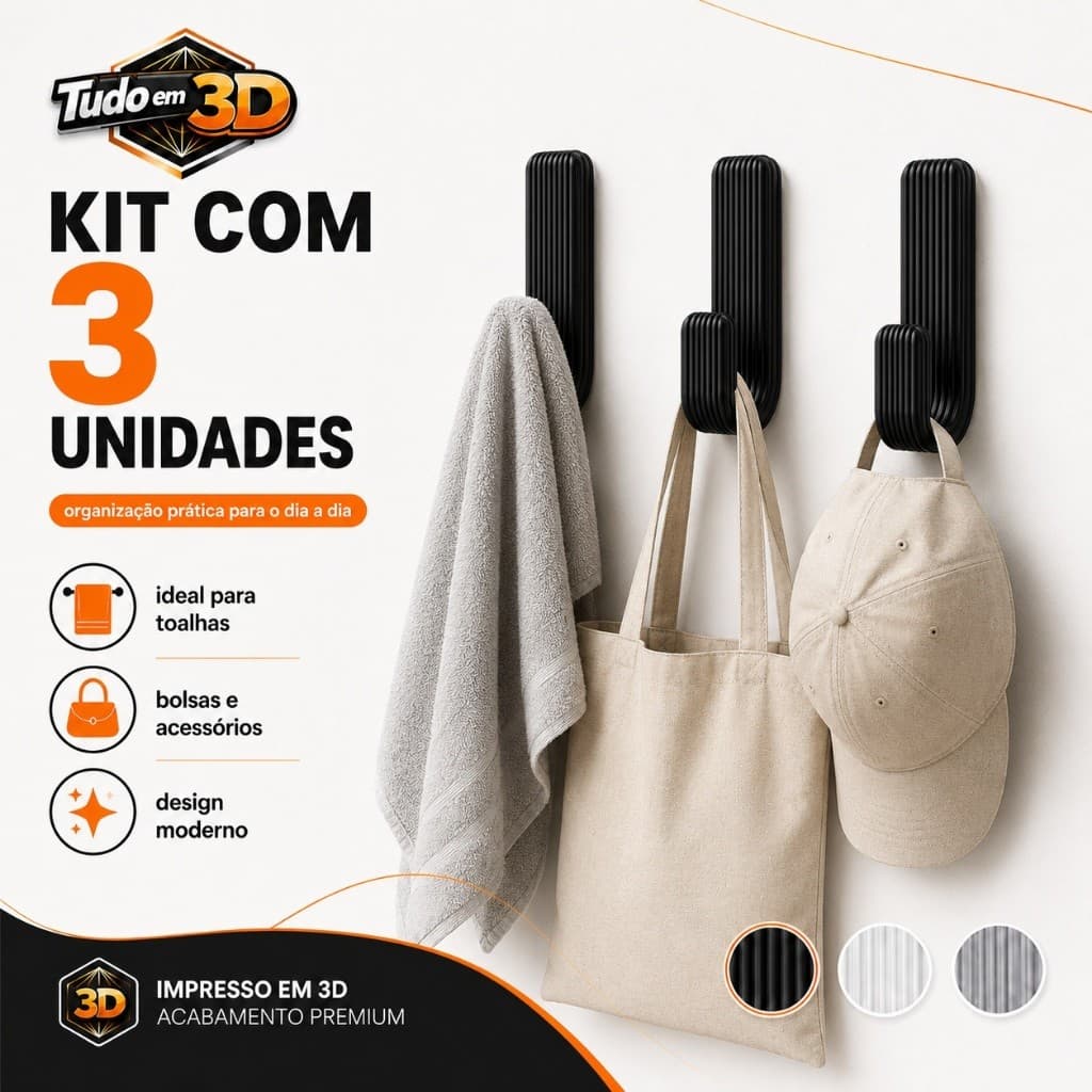 Kit Com 3 Ganchos Suporte Resistente Com Fita Dupla Face 3M Para Toalhas Roupas Acessórios
