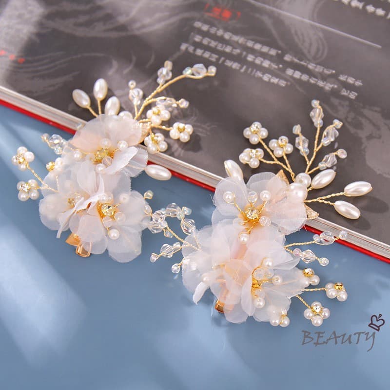 2 Pçs Artesanal Fio De Seda Flor Grampos De Cabelo Vintage Falso Pérolas Borda Pinos Para Festivais Cosplay Hanfu