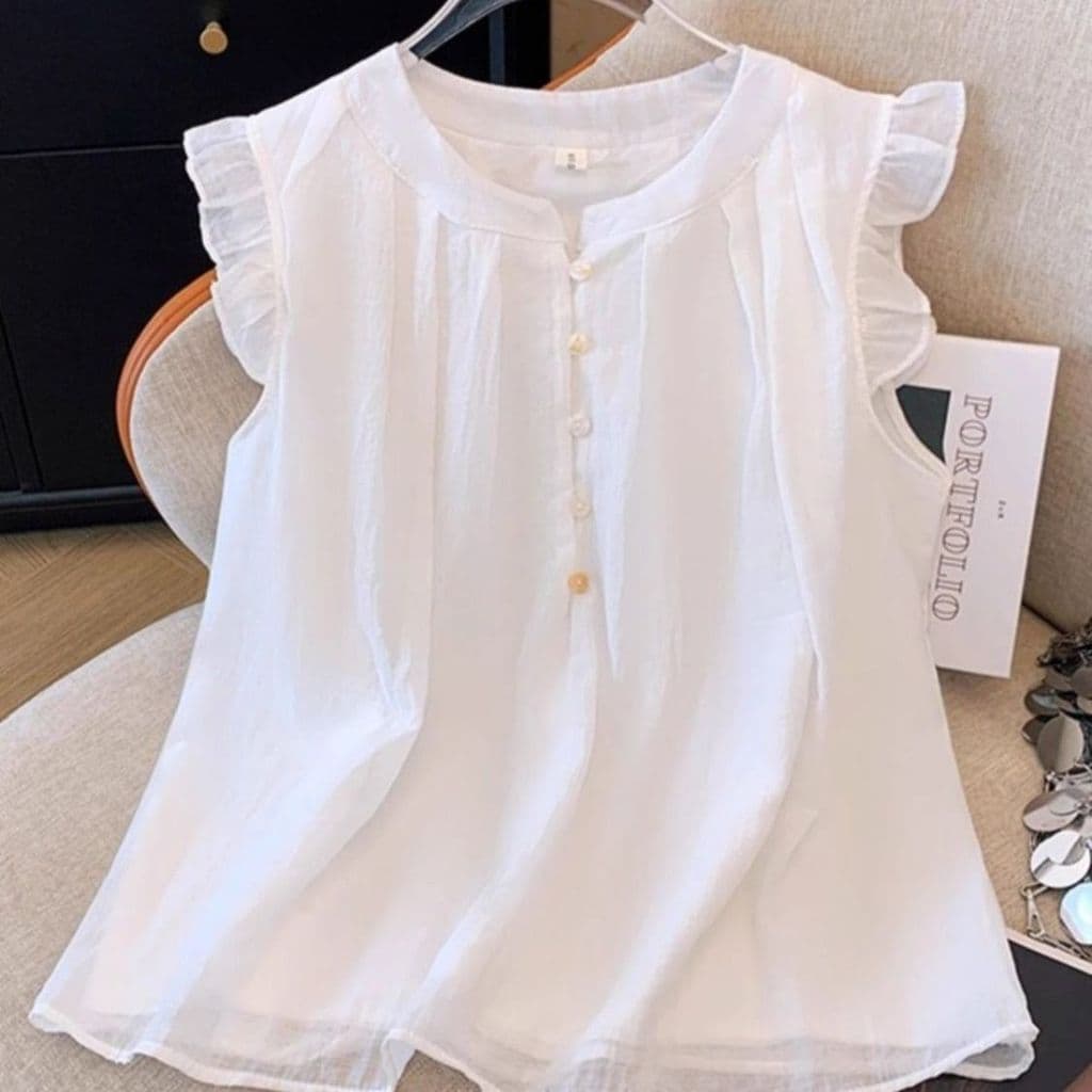 Tamanho grande babados manga voadora camiseta feminina verão gordura mm solto mais magro olhar All-Match camisa do bebê