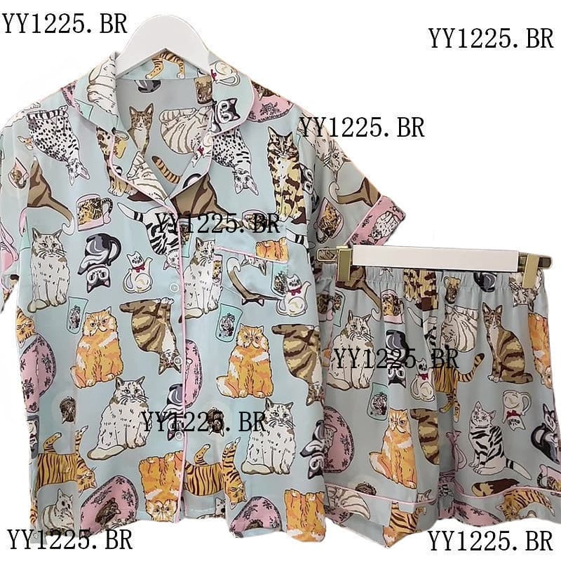 Conjuntos De pijama De Cetim Com Estampa animal , shorts , 2 Pe莽as , Roupa Feminina , lounge , Feminino De Dormir