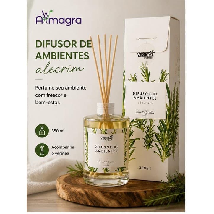 DIFUSOR DE AMBIENTE SWEET GARDEN ALECRIM – VEGETAL DO BRASIL | HERBAL AROMÁTICO | BEM-ESTAR | AROMATIZADOR DE AMBIENTES