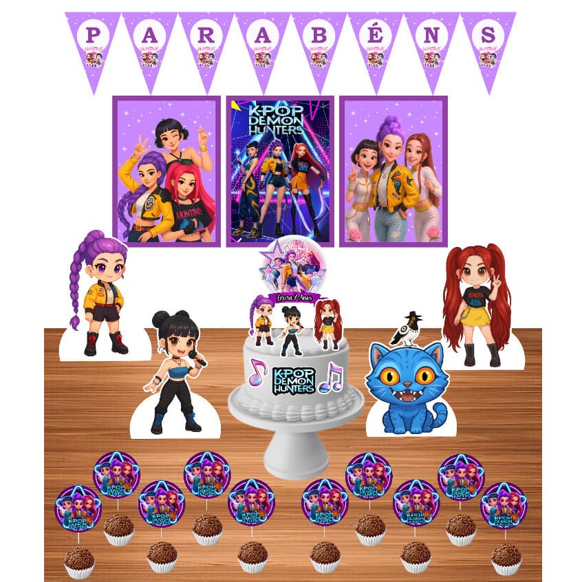 Kit Festa Guerreiras do kpop Desenho  40 itens - Festa Pronta - Só um bolinho - Festa em casa