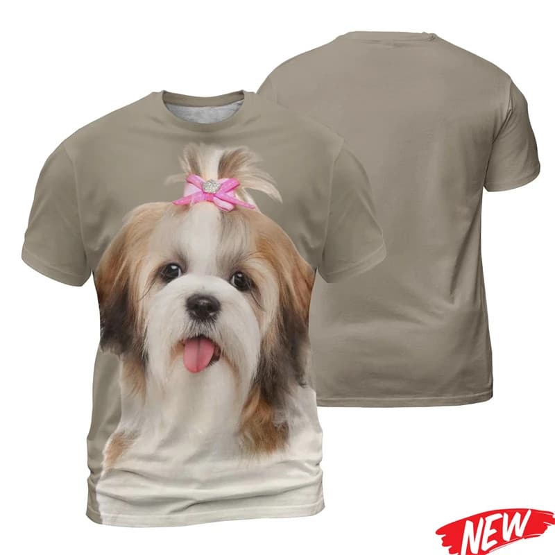 Moda Impressão 3D Cão Camiseta Masculina Barbudo Collie Gráfico Legal Rua Casual Manga Curta Topos Ao Ar Livre Solto T C