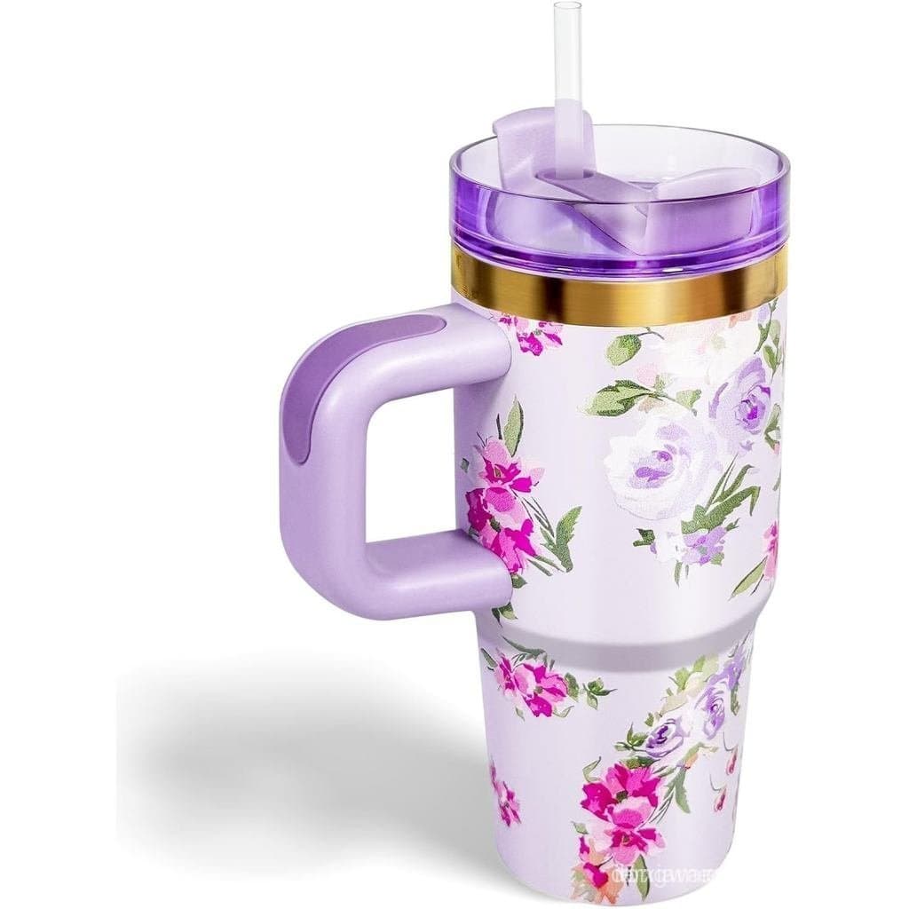 Copo térmico de 14 oz com alça e canudo, copo térmico infantil de 14 oz com tampa e canudo para crianças, copos térmicos