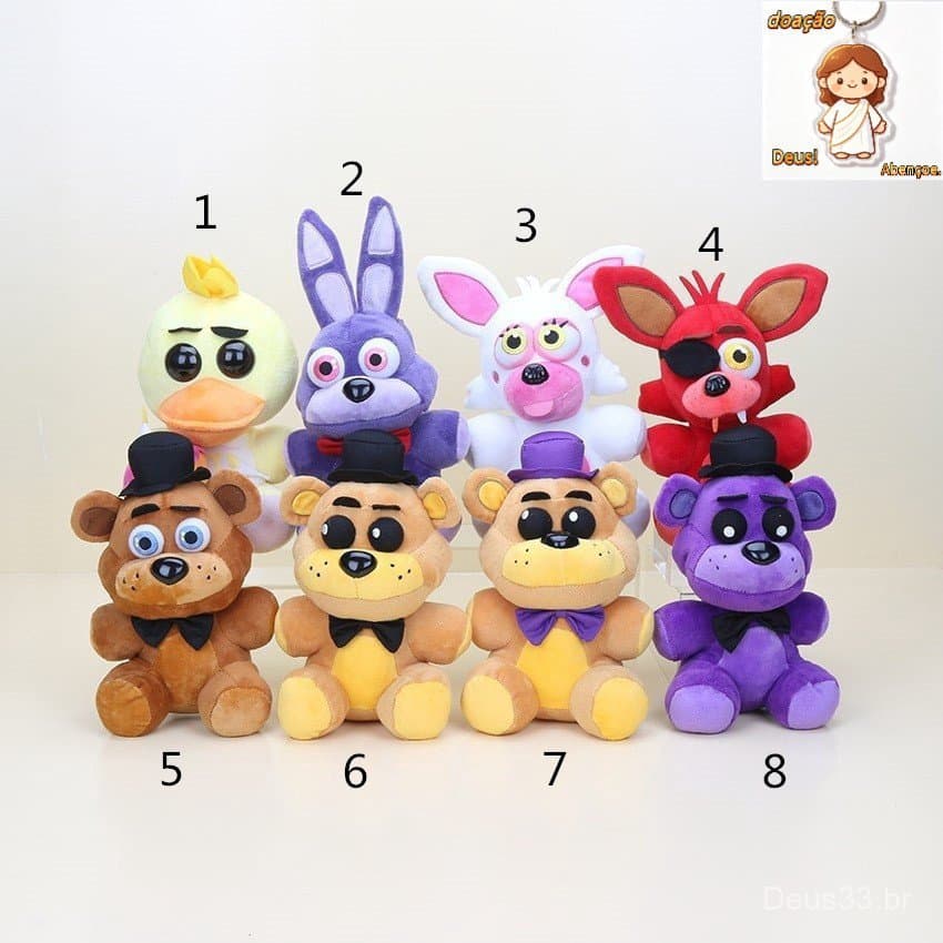 Jogo de cinco noites de Freddy com chaveiro de pelúcia pingente/FNAF 4/Freddy Doll/Binnie/Foxy/Midnight Bear Chica SBXD