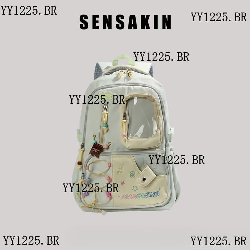 Mochila Sensakin Estilo Japon锚s para Ensino M茅dio, Grande Capacidade, Estilosa, de Alto Valor, Transparente, com Al莽as D