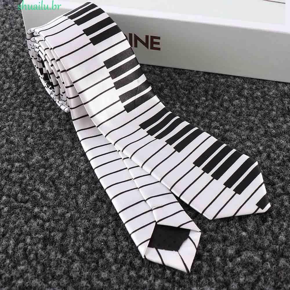 Gravata Clássica Personalizada para Homens com Estampa de Teclado de Piano SHUAILU, Estilo Musical Fashion V7G3