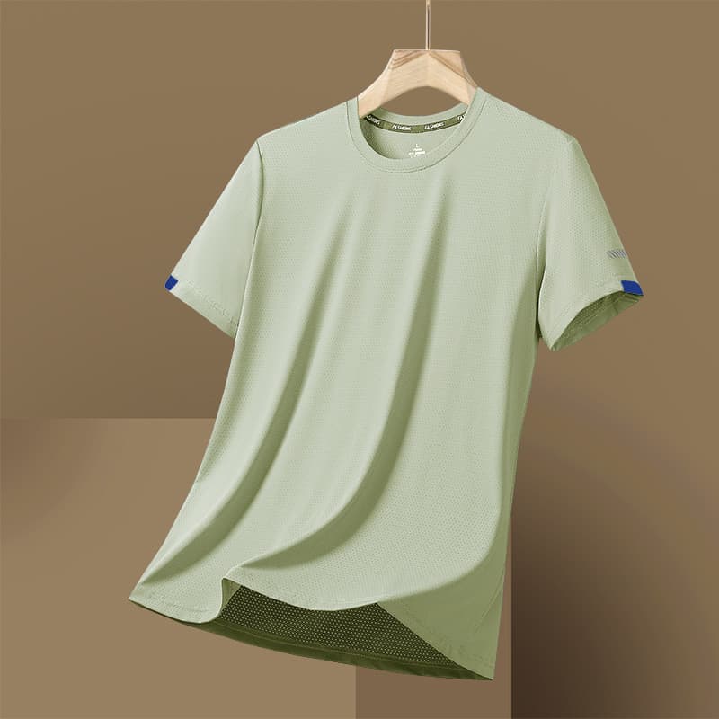 Novo estilo de gelo resfriamento estiramento masculino seda gelo de secagem rápida camiseta de manga curta masculina de