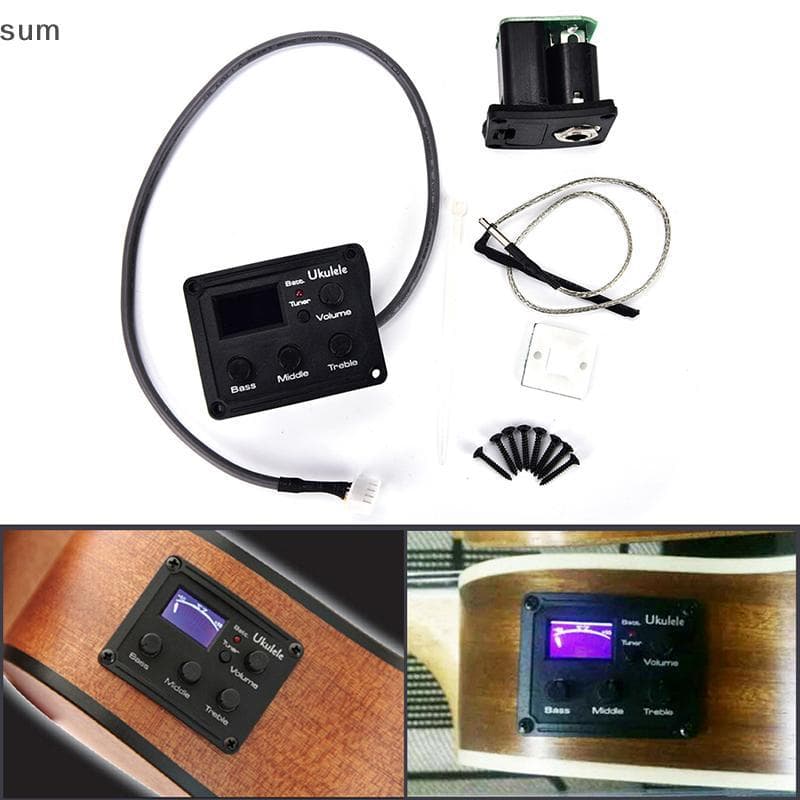 [sum] Ukulele Ukelele Piezo Piup Pré-Amplificador EQ De 3 Bandas Sistema Sintonizador De Equalizador Display LCD BR