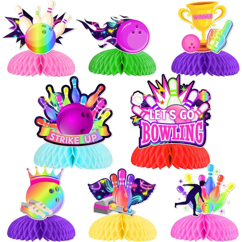 Decorações para Festa de Aniversário de Boliche 8 peças de Centros de Mesa em Forma de Boliche Coloridos Vamos Divertir-