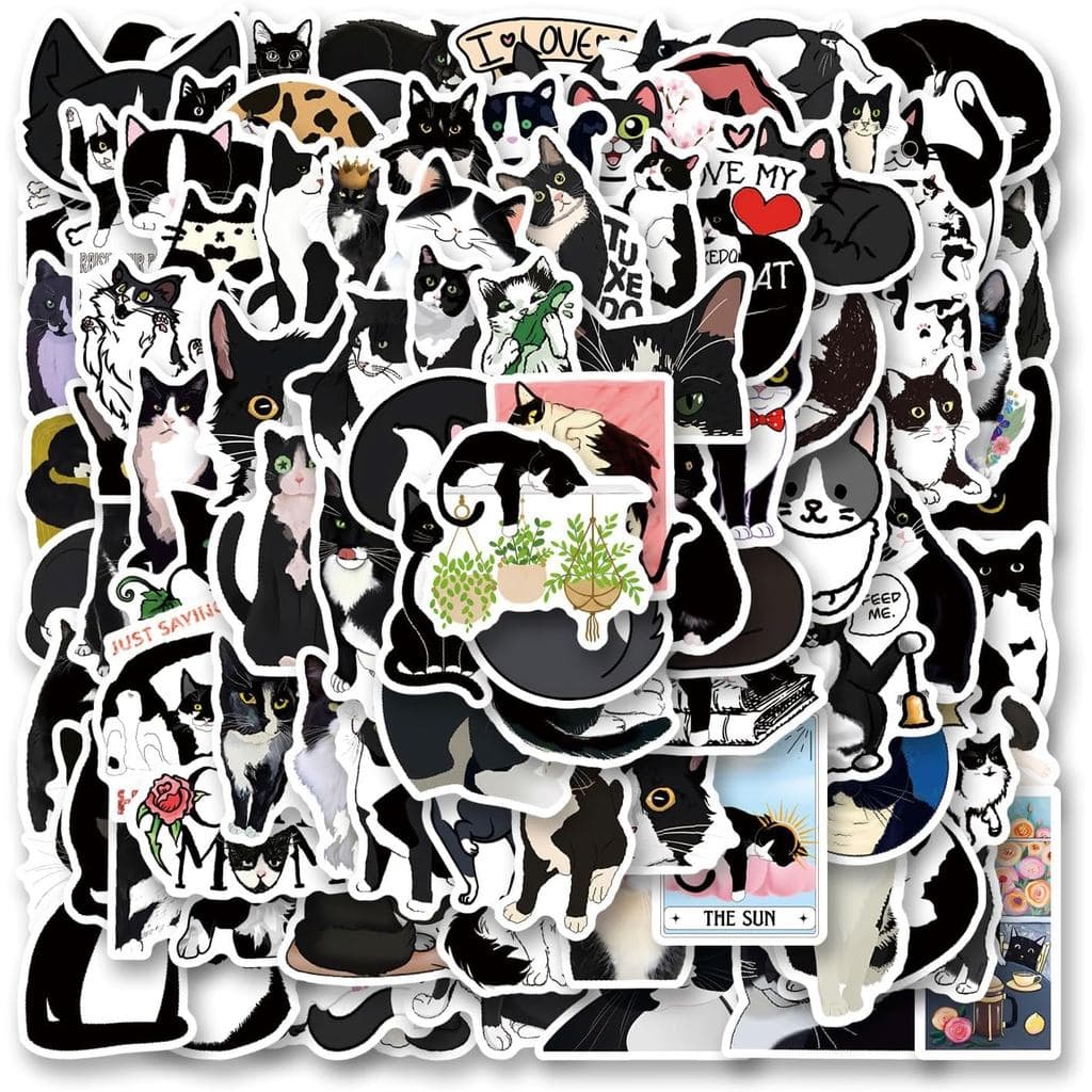 Pacote com 126 Adesivos de Vinil à Prova d'Água com Estampa de Gato Tuxedo, Estilo Estético e Fofo para Garrafa de Água,