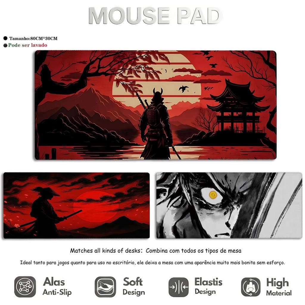 Mouse Pad Gamer Aesthetic Anime Tapete para Teclado Espesso Borda Costurada Antiderrapante 80X30cm