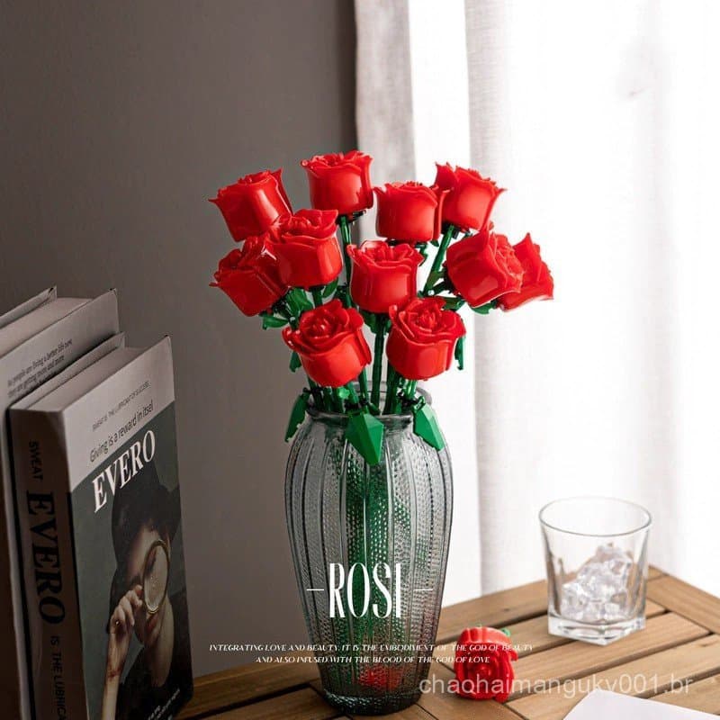 Compatível Com Os Blocos De Construção Do Dia Dos Namorados Rose building Blocks Eternal Flower Bundle Montagem De Brinq