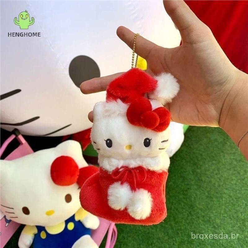 HENGHOME Bonito Sanrio Hello Kitty Meia De Natal Boneca De Pelúcia Brinquedo Chaveiro Pingente Bolsa Feminina Pendurar E
