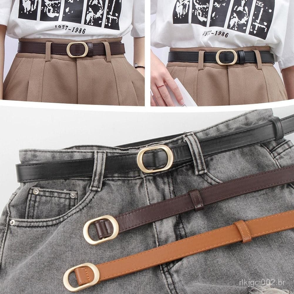 Retro Fino Cinto Preto Feminino Novo Cem Com Decoração Jeans Moda Estudante Calças D0p2