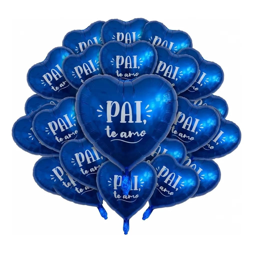 Kit 40 Balões Metalizados Coração Azul 24cm Dia dos Pais