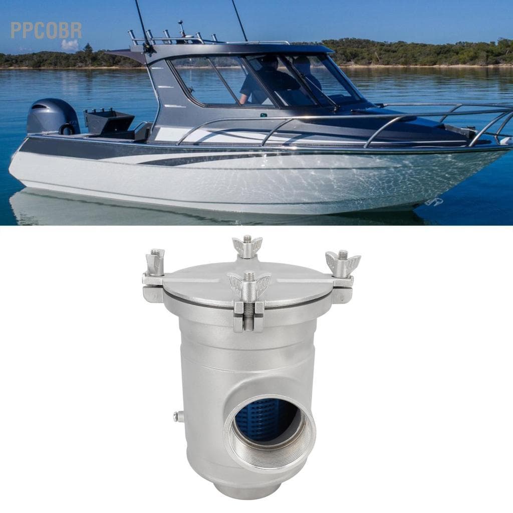 Ppcobr Filtro de água para barco 316, aço inoxidável, entrada inferior, saída lateral, filtro de água do mar,