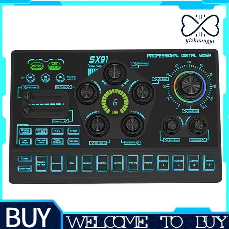 SX91 Placa De Som Ao Vivo USB Mixer Profissional Amplificador De Console De Mixagem De Áudio Para Cantar PC Laptop Celul