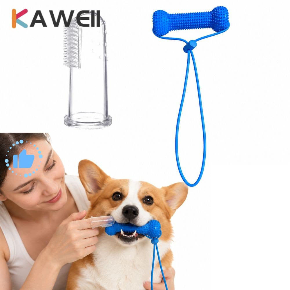 Suporte Canino De Dupla Ação KAWEII , Brinquedo Para Mastigar Cachorro Em PVC Azul , Com Escova De Dentes De Silicone