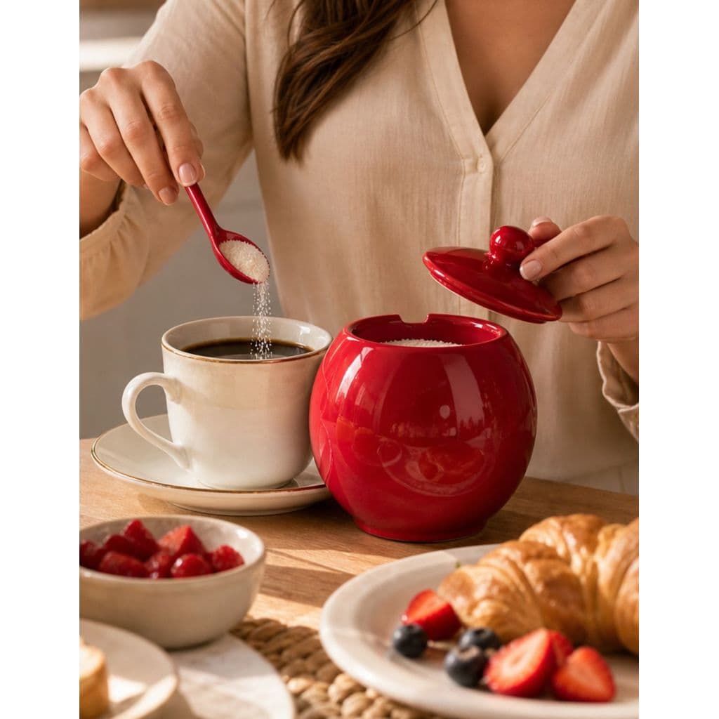 Açucareiro Porcelana 350ml Colher Pote Porta Açúcar Café Chá Mesa Posta Moderno Elegante Premium