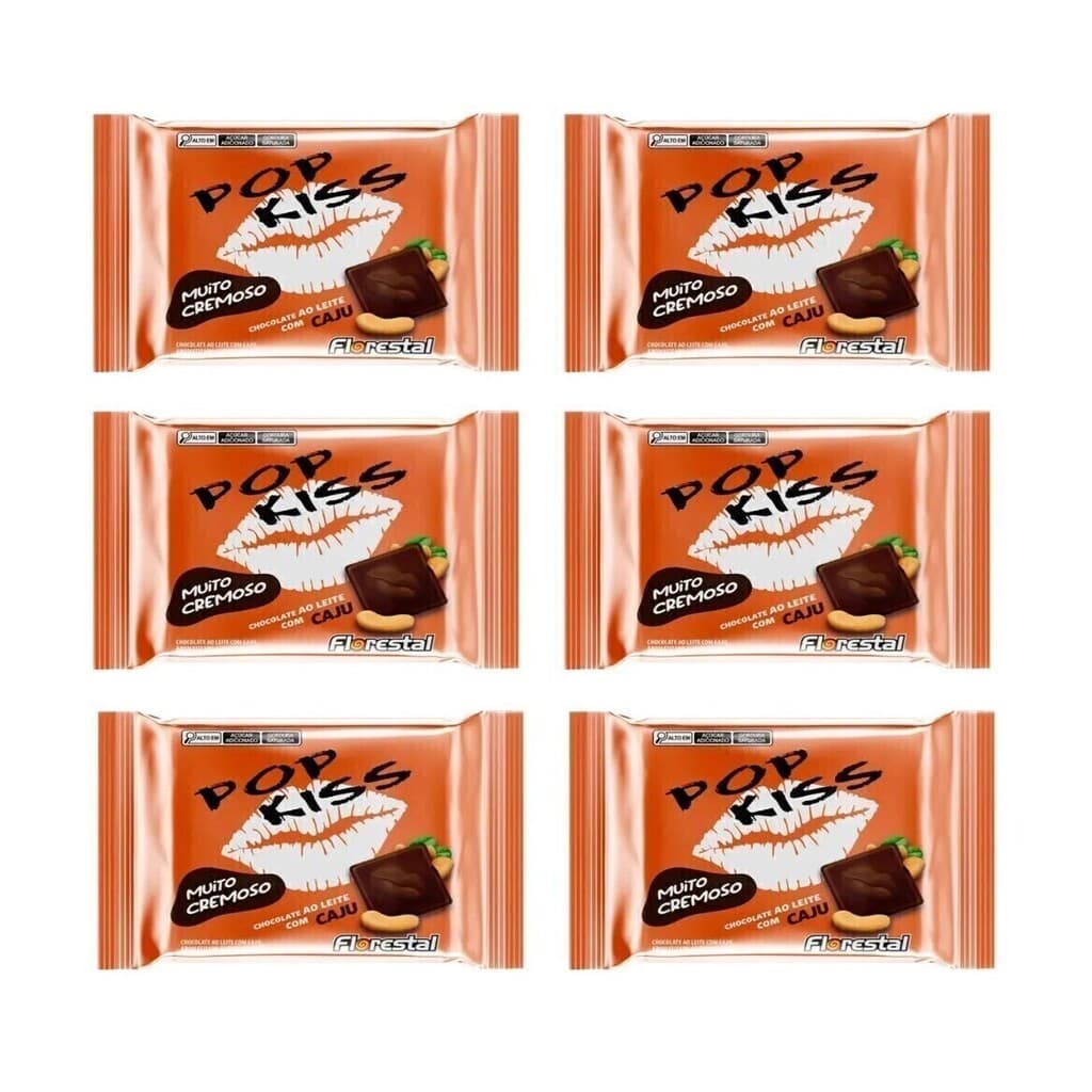 6un Barras de Chocolate Pop Kiss ao Leite c/ Castanha de Caju (6x60gr) - Florestal
