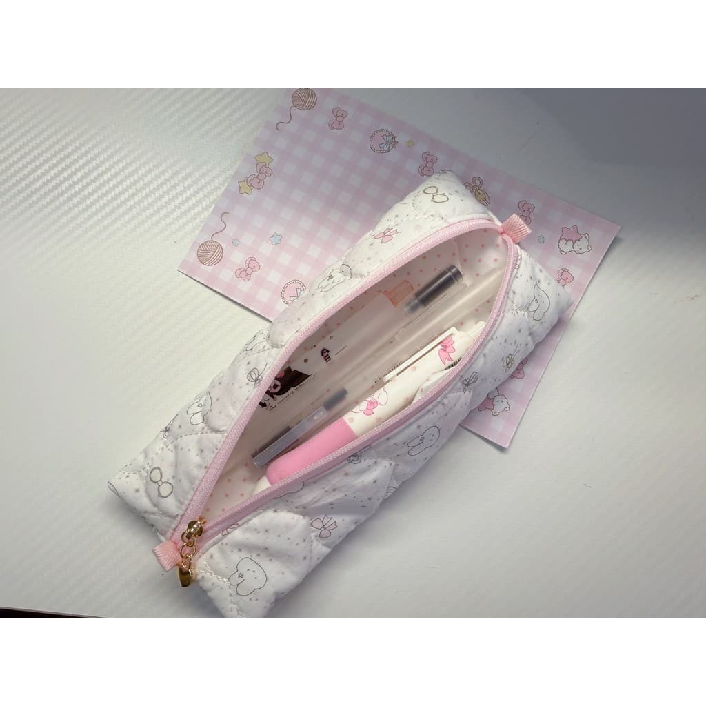 Estojo de lápis de coelho fofo, bolsa de papelaria plana, armazenamento de papelaria para estudantes, bolsa de armazenam