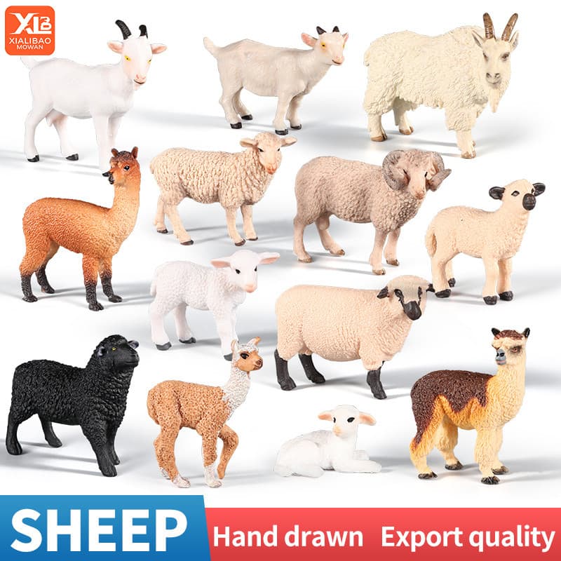 Figura de ação realista de aves e animais de fazenda: alpaca, ovelha, cabra, decoração colecionável fofa, brinquedo de p