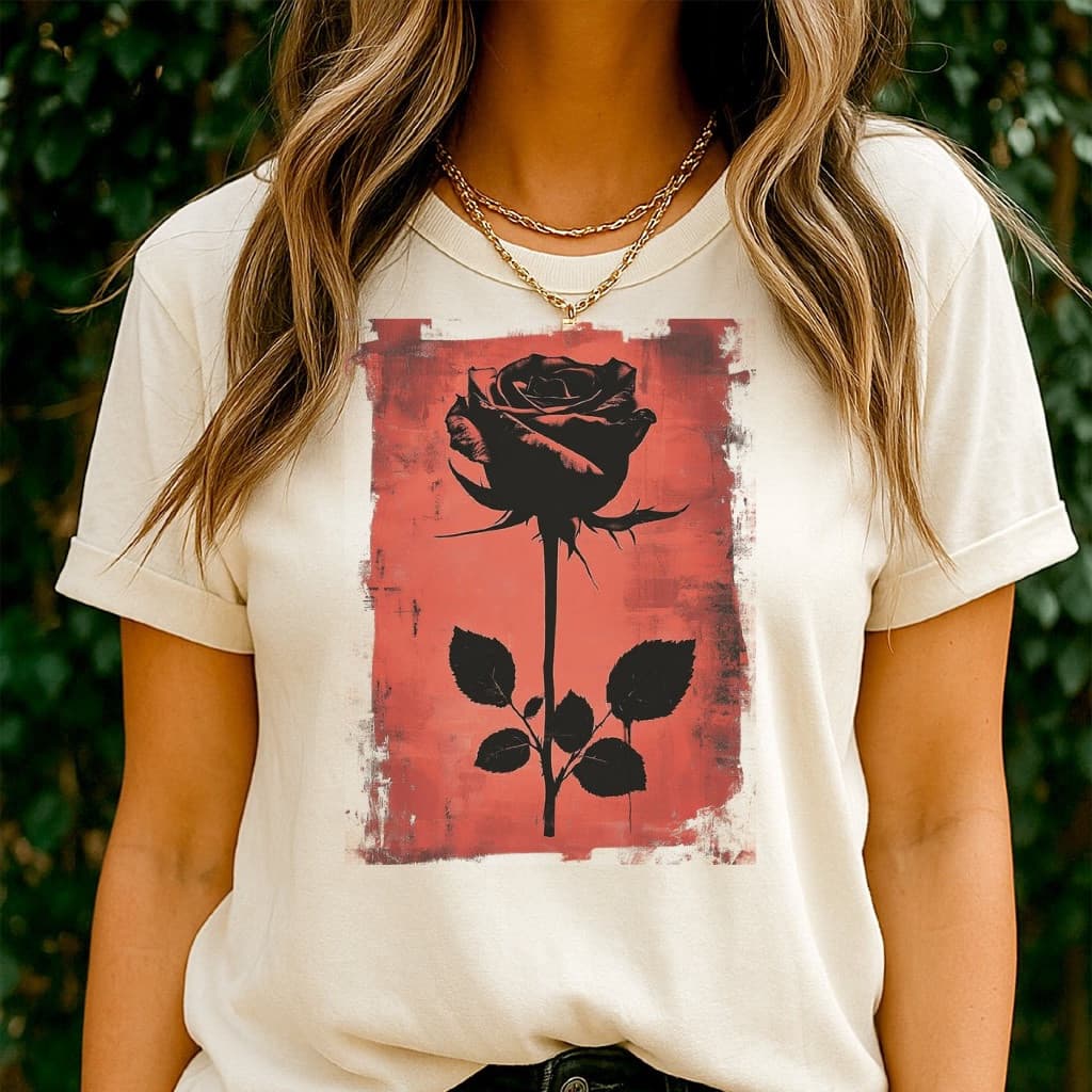 [Camiseta Premium em Algodão Puro]LA  Camiseta Feminina TShirt Feminina Estampa Rosa Camiseta Floral Estilosa 100 Algodã