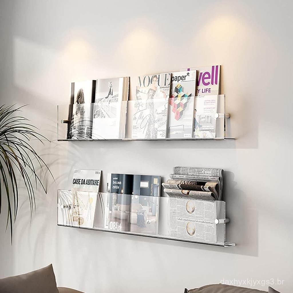 Suporte para revistas em acrílico, suporte para revistas montado na parede, prateleira perfeita para livros e brochuras