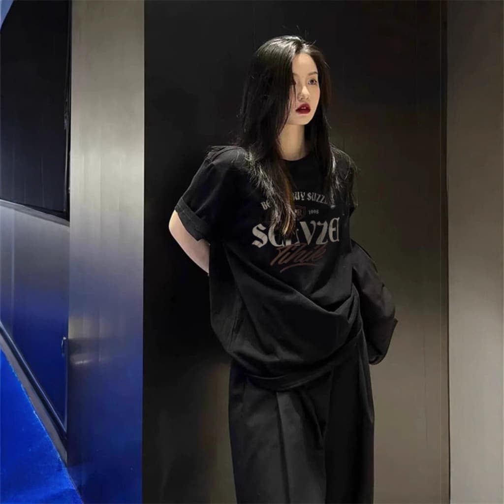 2026 Verão Novo Estilo Street Wear Tamanho Extra Grande Camiseta Feminina Americano Preguiçoso Puro Algodão Manga Curta