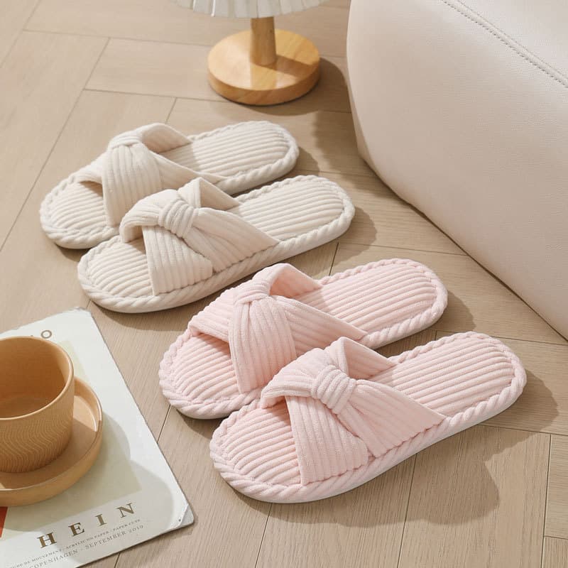 Novo estilo veludo cruz chinelos de algodão outono inverno casa interior chinelos quentes feminino inverno