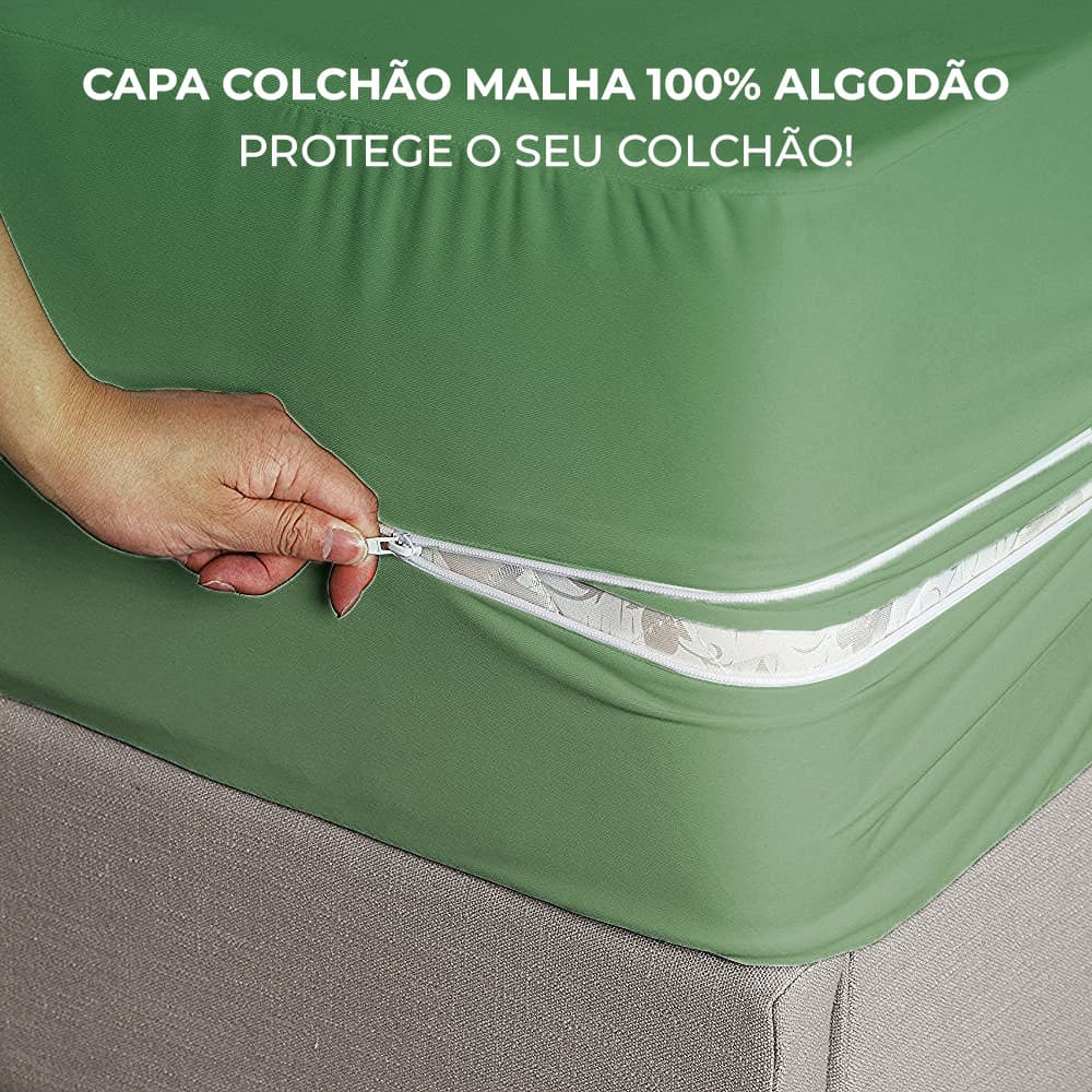 Capa Para Colchão 100% Algodão Solteiro Casal Queen Malha Grossa Com Zíper