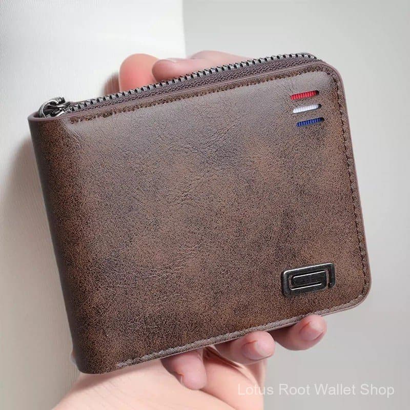 Carteira masculina curta em cor sólida, design simples de três dobras para jovens, porta-moedas multifuncional com zíper