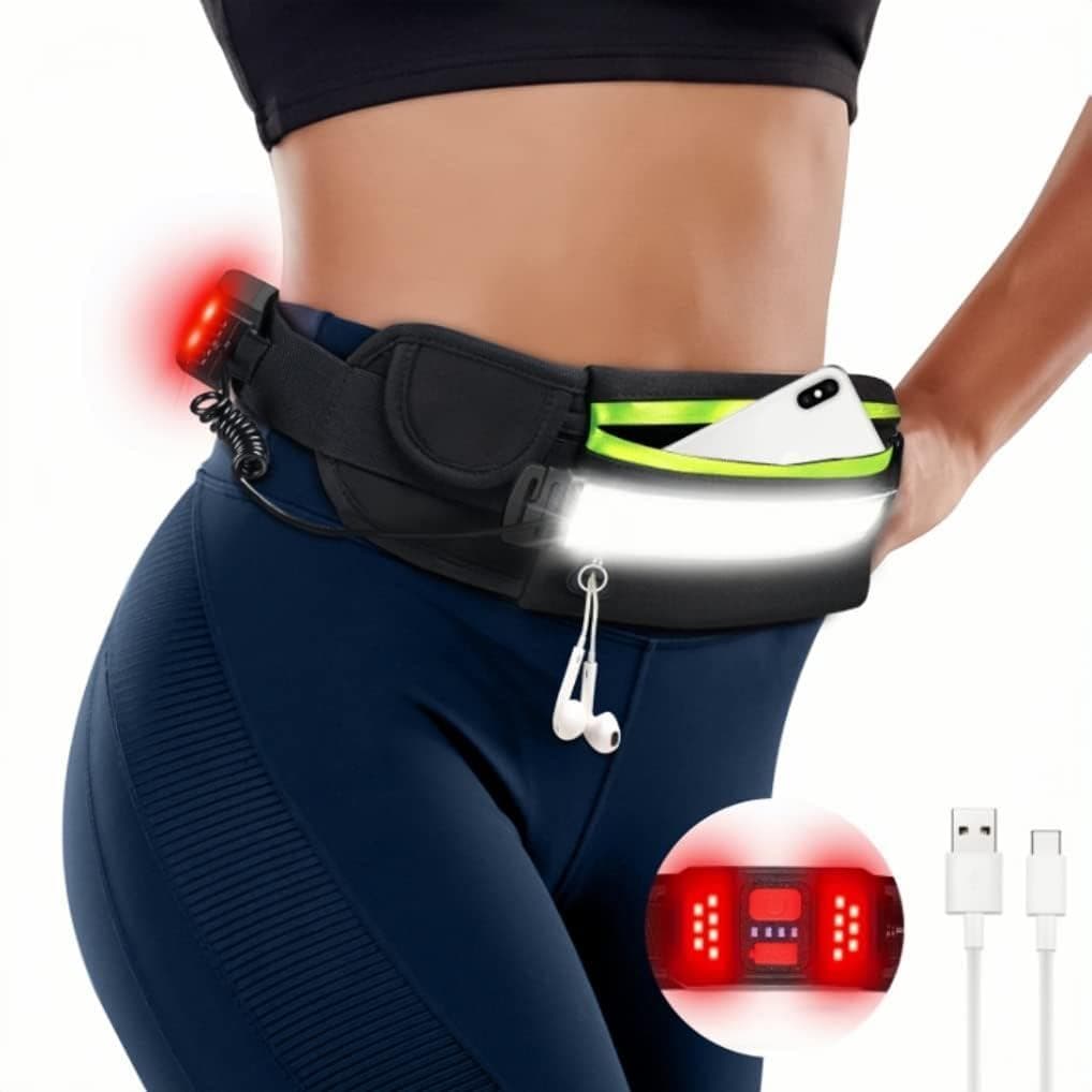 Luz de Corrida Hopedone, 230 ° Lanterna de Corrida Noturna de Ângulo Amplo 1000 Lúmens com Cinto de Cintura Recarregável