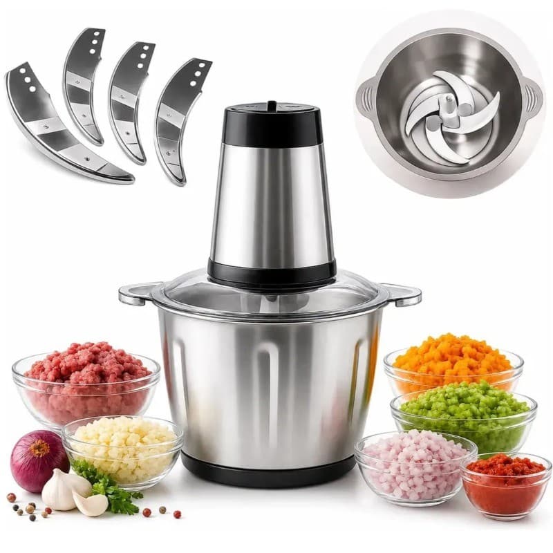 Moedor elétrico picador de alimentos, moedor poderoso adequado para carne, legumes, tempero, Material de aço inoxidável